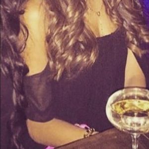 Black t-bags off the shoulder top